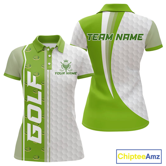 Green Golf Course Pattern Golf Polo Shirts For Women Custom Team Name White Golf Ball Jersey NYN3258