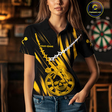 Load image into Gallery viewer, Custom White Chain Yellow Skull Dartboard Dart Women Polo Jerseys Grunge Dart Shirt NYN1716