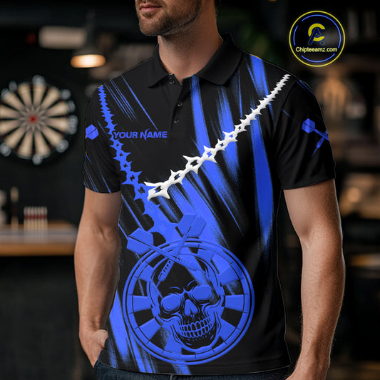 Custom White Chain Blue Skull Dartboard Dart Men Polo Jerseys Grunge Dart Shirt NYN1718