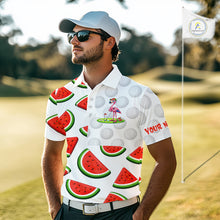 Load image into Gallery viewer, Tired Flamingo Watermelon Pattern Mens Golf Polo Shirts Custom Funny Golfing Flamingo Golf Shirts NYN2882