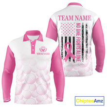Load image into Gallery viewer, Pink Ribbon Breast Cancer Awareness Mens Polo Shirt Custom US Flag Patriotic Golf Shirt For Men NYN3099