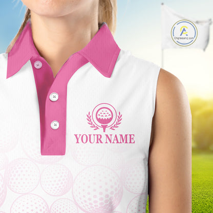 Pink Ribbon Breast Cancer Awareness Womens Sleeveless Polo Shirt Custom US Flag Patriotic Golf Shirt For Women NYN3099