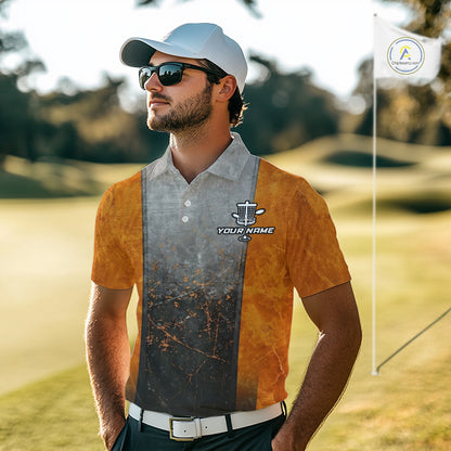 Disc Golf Basket Grunge Orange Men Disc Golf Polo Shirts Custom Disc Golf Jerseys Team Shirts For Men NYN3112