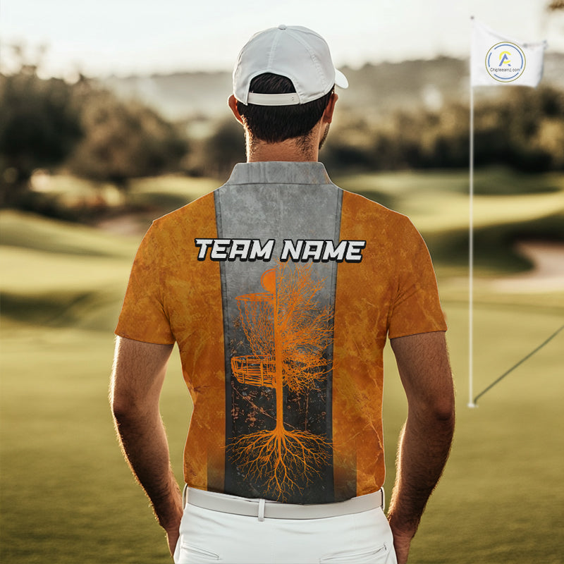Disc Golf Basket Grunge Orange Men Disc Golf Polo Shirts Custom Disc Golf Jerseys Team Shirts For Men NYN3112