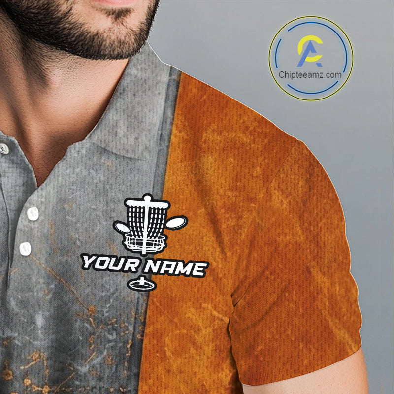 Disc Golf Basket Grunge Orange Men Disc Golf Polo Shirts Custom Disc Golf Jerseys Team Shirts For Men NYN3112
