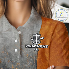 Load image into Gallery viewer, Disc Golf Basket Grunge Orange Womens Disc Golf Polo Shirts Custom Disc Golf Jerseys Team Shirts For Women NYN3112