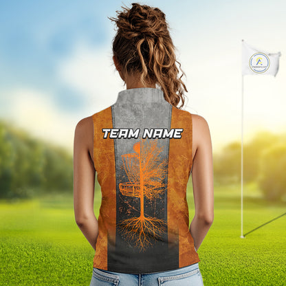 Disc Golf Basket Grunge Orange Womens Disc Golf Sleeveless Polo Shirts Custom Disc Golf Jerseys For Men NYN3112
