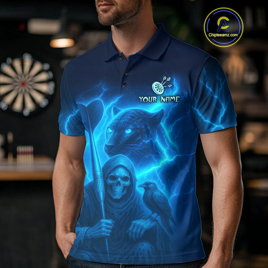 Custom Panther Lightning Blue Grim Reaper Dart Polo Shirt For Men Outfit Dart Team Jersey NYN1477