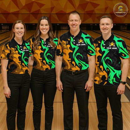 Funny Cute Duck Gun Women Bowling Shirt Custom Yellow & Green Grunge Bowling Team Attire NYN3280