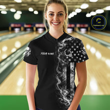 Load image into Gallery viewer, Smoke American Flag Women Bowling Polo 1/4-Zip Shirt Custom Skeleton Youth Bowling Outfits | White NYN3286