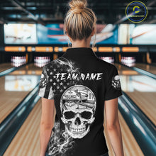 Load image into Gallery viewer, Smoke American Flag Women Bowling Polo 1/4-Zip Shirt Custom Skeleton Youth Bowling Outfits | White NYN3286