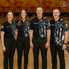 Load image into Gallery viewer, Smoke American Flag Women Bowling Polo 1/4-Zip Shirt Custom Skeleton Youth Bowling Outfits | White NYN3286