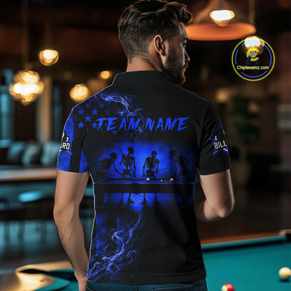 Blue Smokes American Flag 8 Ball Billiard Pool Shirt For Men Custom Billiard Skeleton Team Appeal NYN3288