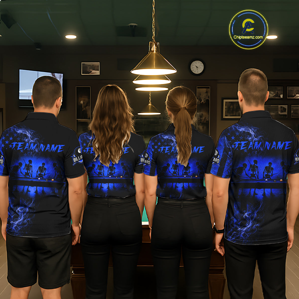 Blue Smokes American Flag 8 Ball Billiard Pool Shirt For Women Custom Billiard Skeleton Team Appeal NYN3288