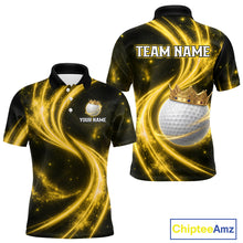 Load image into Gallery viewer, Men's galaxy yellow crown golf ball polo shirt, custom golf apparel, crown golf ball golf shirt, men's golf clothing