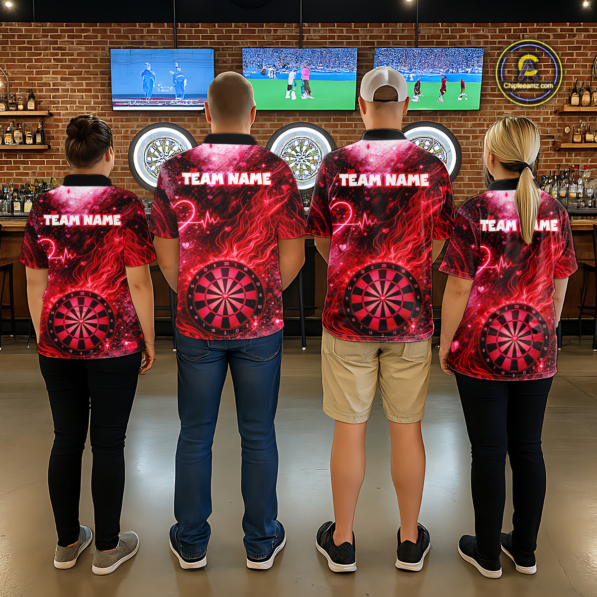 Heart Beat Red Grunge Flame Dartboard Women Darts Valentine Shirt Custom Dart Polo Couple Gifts NYN2535