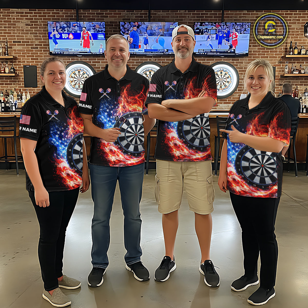 American Flag Fire Flame Smoke Dartboard Women Darts Polo Shirt Custom Dart Team Jersey Gifts NYN2537