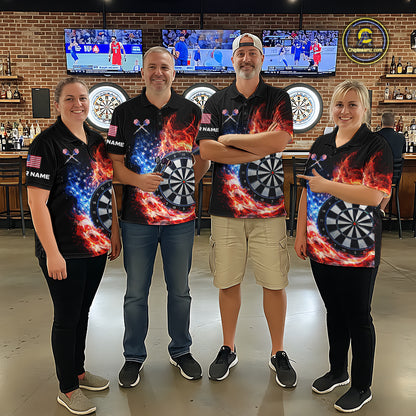 American Flag Fire Flame Smoke Dartboard Women Darts Polo Shirt Custom Dart Team Jersey Gifts NYN2537