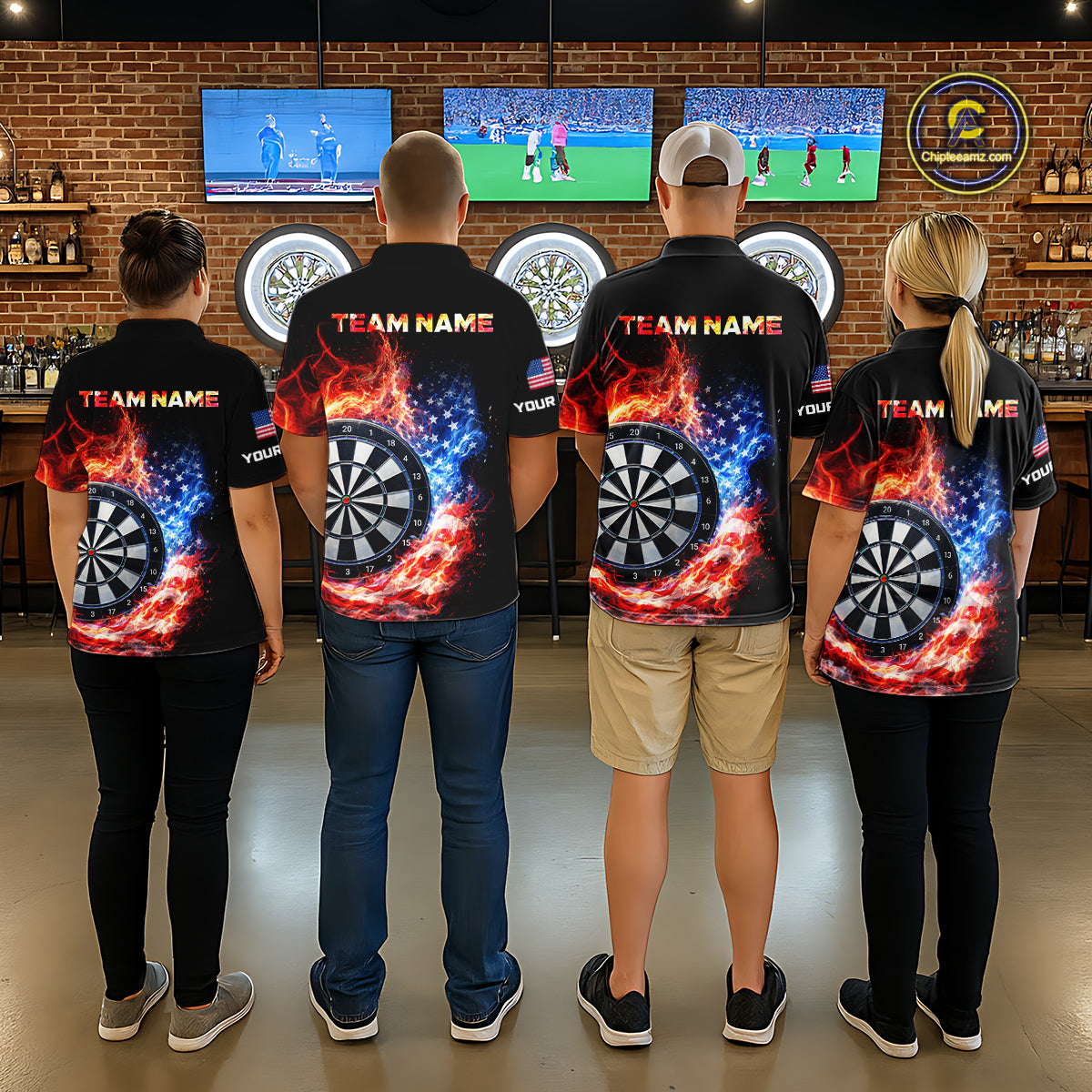 American Flag Fire Flame Smoke Dartboard Women Darts Polo Shirt Custom Dart Team Jersey Gifts NYN2537