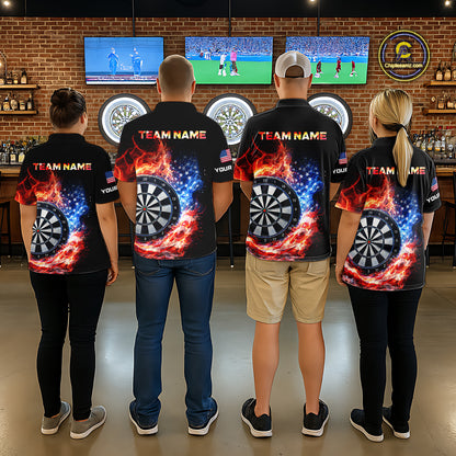 American Flag Fire Flame Smoke Dartboard Women Darts Polo Shirt Custom Dart Team Jersey Gifts NYN2537