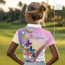 Load image into Gallery viewer, Colorful Butterfly Womens Golf Polo Shirt Custom Name Floral White Golf Ball Clothes Jerseys NYN2911