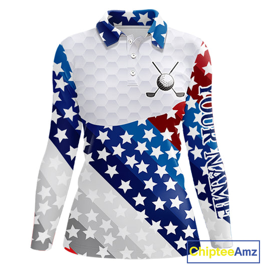 Womens Golf Polo Shirts Star Pattern Custom Patriotic Golf Team Shirts For Women, Golf Gifts NYN2915