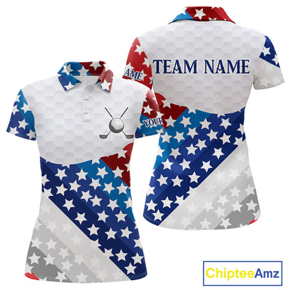 Womens Golf Polo Shirts Star Pattern Custom Patriotic Golf Team Shirts For Women, Golf Gifts NYN2915