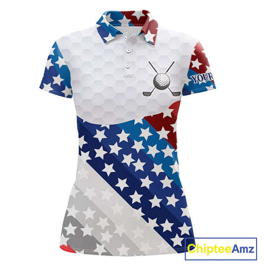 Womens Golf Polo Shirts Star Pattern Custom Patriotic Golf Team Shirts For Women, Golf Gifts NYN2915