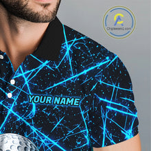 Load image into Gallery viewer, Male golfer wearing tornado lightning golf polo shirt, UPF golf apparel, men's golf tournament outfit