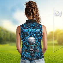 Load image into Gallery viewer, Female golfer wearing tornado lightning golf polo shirt, UPF golf apparel, women's golf tournament outfit