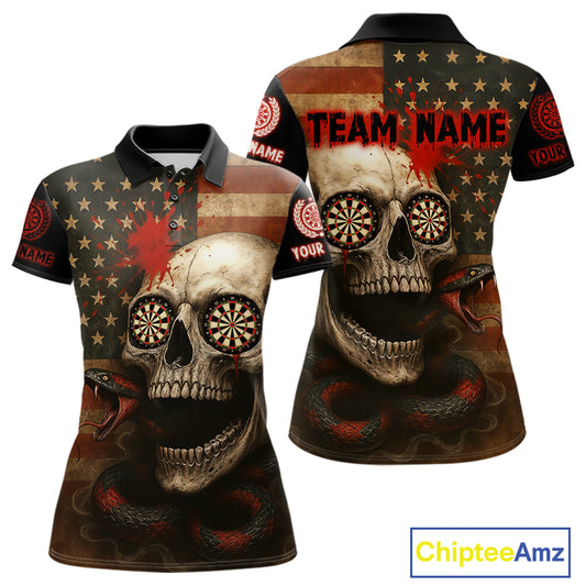 Custom Horror Cobra Skull Dartboard Dart Polo Shirt For Women Patriotic Dart Team Jersey NYN1500