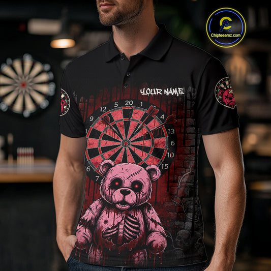 Black And Red Dripping Creepy Bear Grunge Custom Polo Dart Shirt For Men Dart Jerseys NYN2021