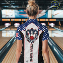 Load image into Gallery viewer, Grunge Patriotic Bowling Jerseys For Women Custom US Flag Bowling Polo 1/4-Zip Shirt, Gift For Bowlers NYN3126