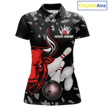 Load image into Gallery viewer, Funny Bull Grunge Red Bowling Polo &amp; 1/4 Zip Shirts For Women Custom Outftis Team Bowling Jerseys NYN3129