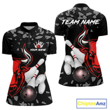 Load image into Gallery viewer, Funny Bull Grunge Red Bowling Polo &amp; 1/4 Zip Shirts For Women Custom Outftis Team Bowling Jerseys NYN3129