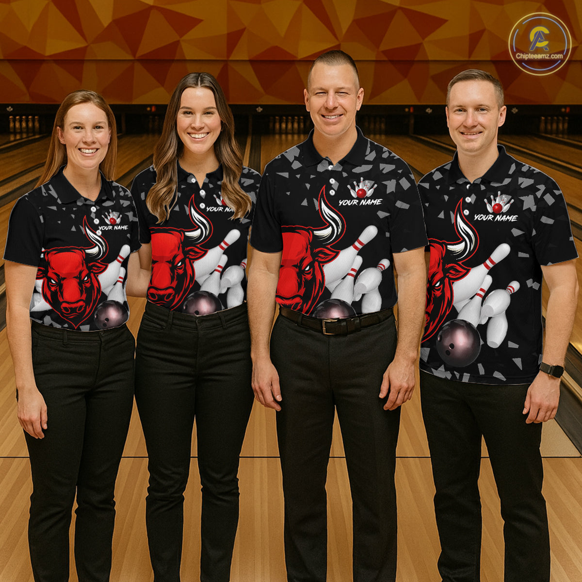 Funny Bull Grunge Red Bowling Polo & 1/4 Zip Shirts For Women Custom Outftis Team Bowling Jerseys NYN3129