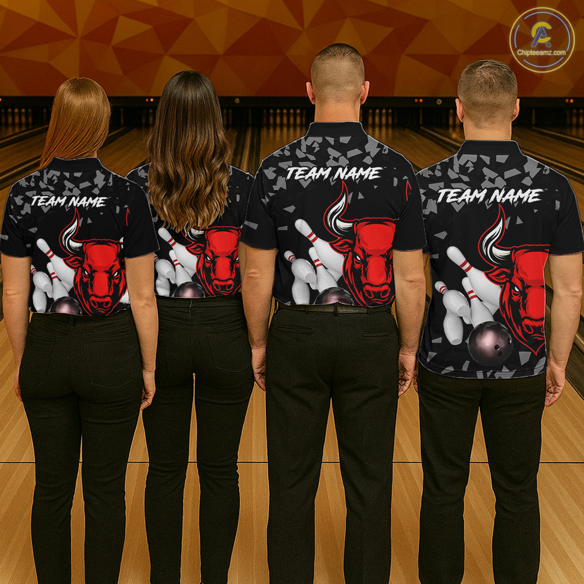 Funny Bull Grunge Red Bowling Polo & 1/4 Zip Shirts For Women Custom Outftis Team Bowling Jerseys NYN3129