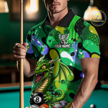 Load image into Gallery viewer, Green Splatter Funny Dragon 8 Ball Pool Billiard Shirts For Men Custom Cute Billiard Team Outfits NYN3301