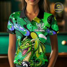 Load image into Gallery viewer, Green Splatter Funny Dragon 8 Ball Pool Billiard Shirts For Women Custom Cute Billiard Team Outfits NYN3301