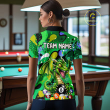 Load image into Gallery viewer, Green Splatter Funny Dragon 8 Ball Pool Billiard Shirts For Women Custom Cute Billiard Team Outfits NYN3301