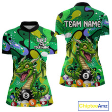 Load image into Gallery viewer, Green splatter funny dragon 8 ball billiard shirt for women custom pool team jersey