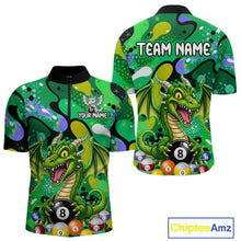 Load image into Gallery viewer, Green splatter funny dragon 8 ball billiard 1/4-zip shirt for men custom pool team jersey