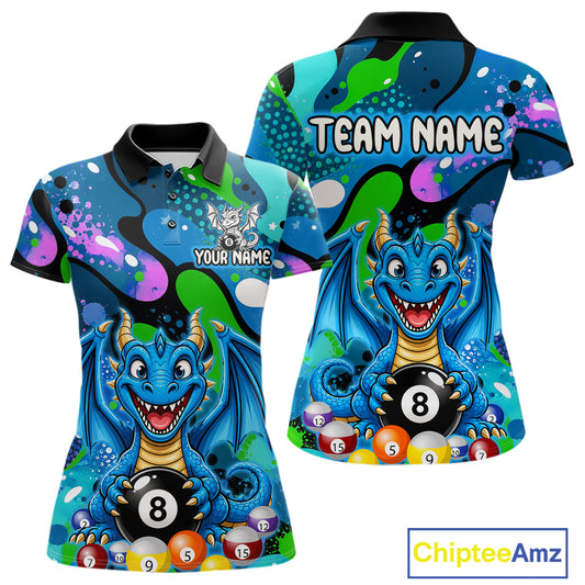 Blue splatter funny dragon 8 ball billiard shirt for women custom team apparel