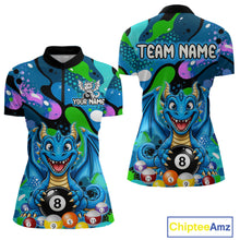 Load image into Gallery viewer, Blue splatter funny dragon 8 ball billiard shirt for women custom team apparel