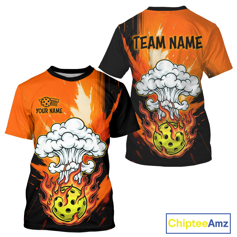Custom Smoke Orange Flame Pickleball Ball T-Shirt For Men Outfits Pickleball Jerseys NYN1747