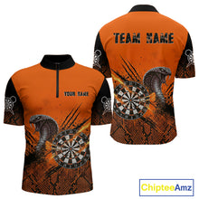 Load image into Gallery viewer, Black &amp; Orange Leather Cobra Darts Custom Men Dart 1/4-Zip Jersey Splatter Dart League Shirt NYN2046