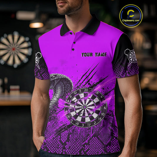 Black & Purple Leather Cobra Darts Custom Men Dart Polo Jersey Splatter Dart League Shirt NYN2048