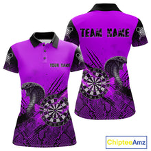 Load image into Gallery viewer, Black &amp; Purple Leather Cobra Darts Custom Women Dart Polo Jersey Splatter Dart League Shirt NYN2048