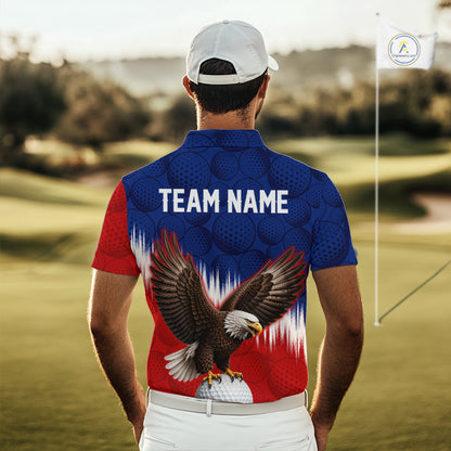Red Blue American Flag Eagle Golf Polo Shirts For Men Custom Patriotic Golf Team Jersey NYN3330