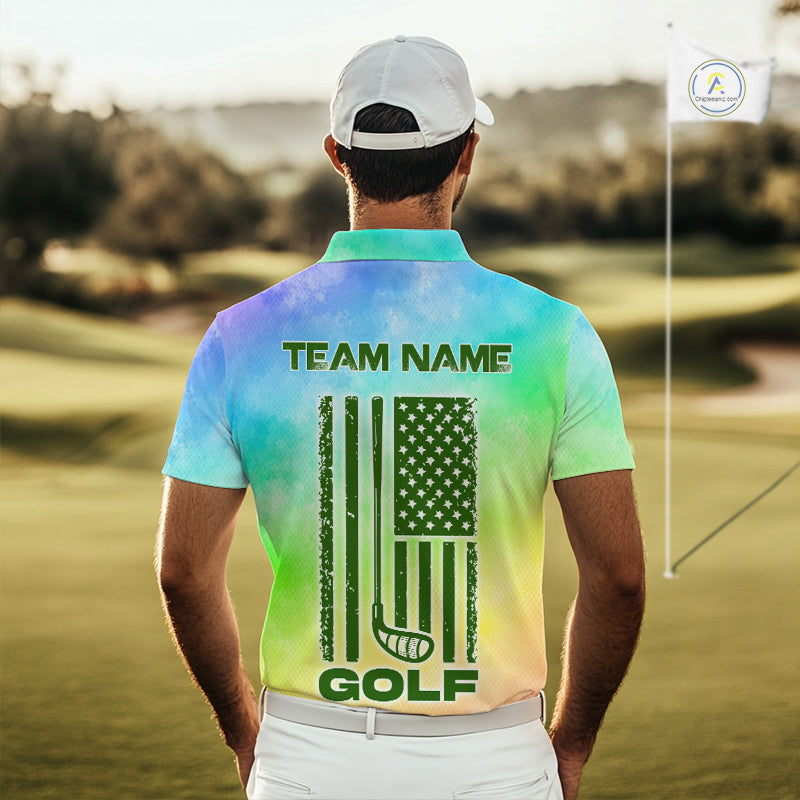 Tie Dye Golf Shirt Custom Rainbow Colorful Smoke Golf Clothing For Men Golf Team Outfits NYN3333